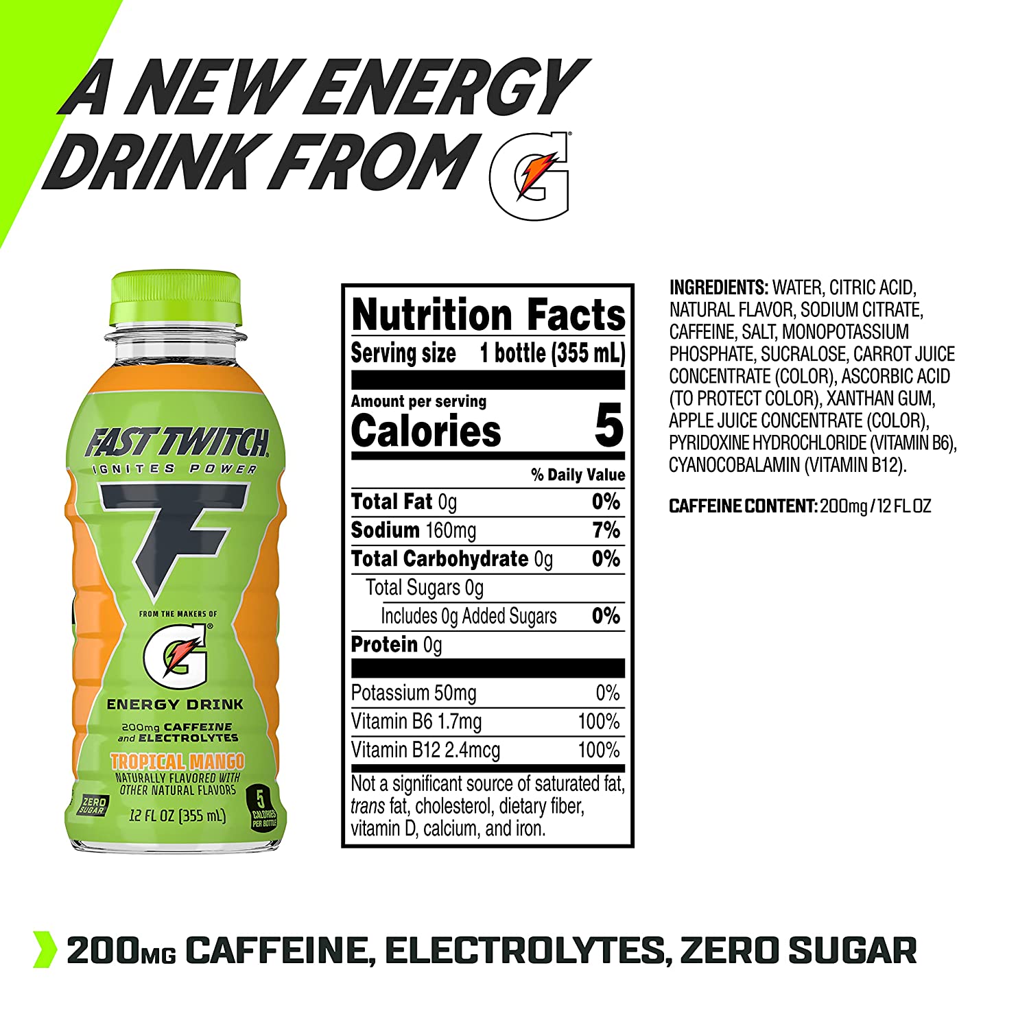 Fast Twitch Energy drink from Gatorade, Strawberry Watermelon, 12oz Bottles, (12 Pack), 200mg Caffeine, Zero Sugar, Electrolytes - Image 4